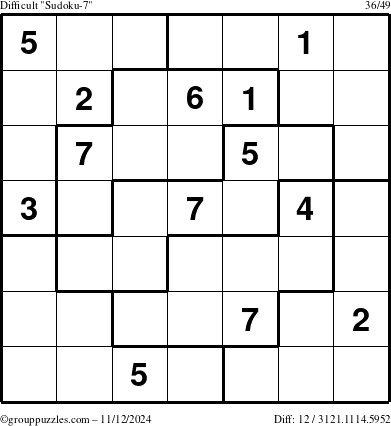 The grouppuzzles.com Difficult Sudoku-7 puzzle for Tuesday November 12, 2024