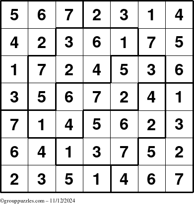 The grouppuzzles.com Answer grid for the Sudoku-7 puzzle for Tuesday November 12, 2024