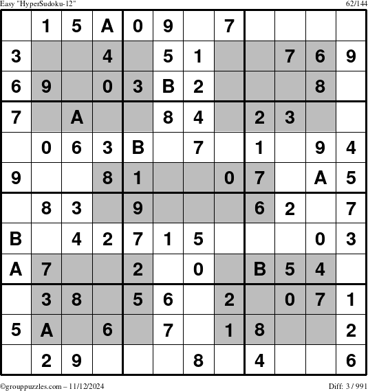 The grouppuzzles.com Easy HyperSudoku-12 puzzle for Tuesday November 12, 2024