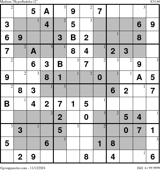 The grouppuzzles.com Medium HyperSudoku-12 puzzle for Tuesday November 12, 2024 with the first 3 steps marked