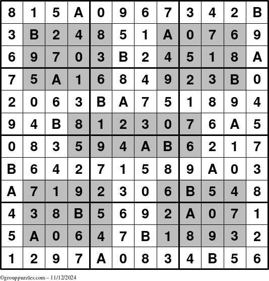 The grouppuzzles.com Answer grid for the HyperSudoku-12 puzzle for Tuesday November 12, 2024