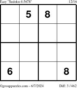 The grouppuzzles.com Easy Sudoku-4-5678 puzzle for Friday June 7, 2024