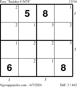 The grouppuzzles.com Easy Sudoku-4-5678 puzzle for Friday June 7, 2024 with all 3 steps marked