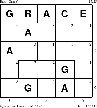 The grouppuzzles.com Easy Grace puzzle for Friday June 7, 2024 with all 4 steps marked