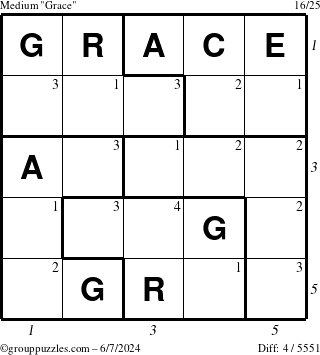 The grouppuzzles.com Medium Grace puzzle for Friday June 7, 2024 with all 4 steps marked