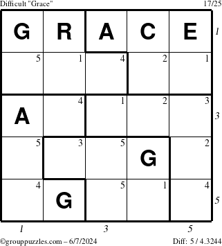 The grouppuzzles.com Difficult Grace puzzle for Friday June 7, 2024 with all 5 steps marked