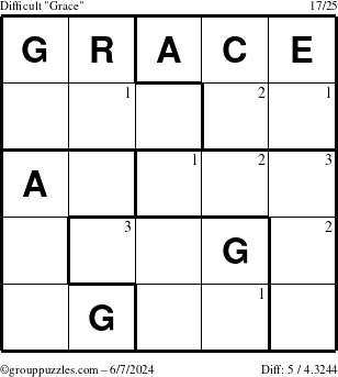 The grouppuzzles.com Difficult Grace puzzle for Friday June 7, 2024 with the first 3 steps marked