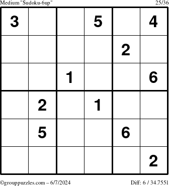 The grouppuzzles.com Medium Sudoku-6up puzzle for Friday June 7, 2024