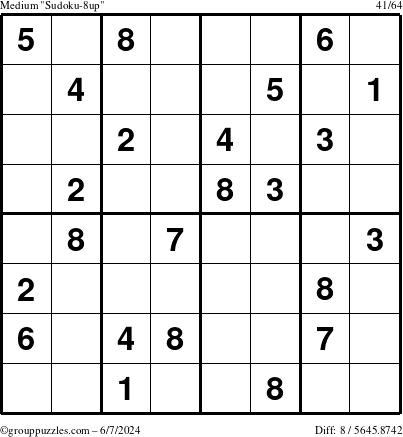 The grouppuzzles.com Medium Sudoku-8up puzzle for Friday June 7, 2024