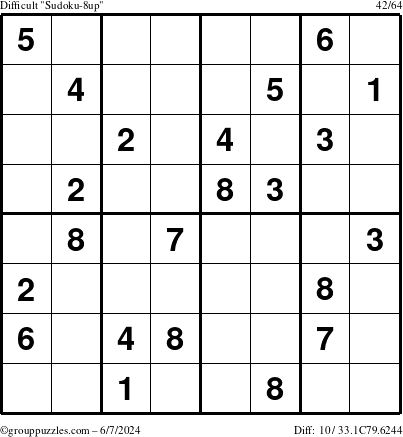 The grouppuzzles.com Difficult Sudoku-8up puzzle for Friday June 7, 2024