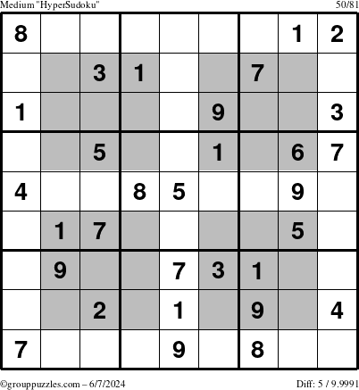 The grouppuzzles.com Medium HyperSudoku puzzle for Friday June 7, 2024