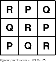 The grouppuzzles.com Answer grid for the TicTac-PQR puzzle for Friday October 17, 2025