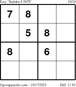 The grouppuzzles.com Easy Sudoku-4-5678 puzzle for Friday October 17, 2025