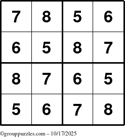 The grouppuzzles.com Answer grid for the Sudoku-4-5678 puzzle for Friday October 17, 2025