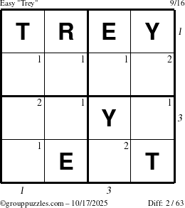 The grouppuzzles.com Easy Trey puzzle for Friday October 17, 2025 with all 2 steps marked