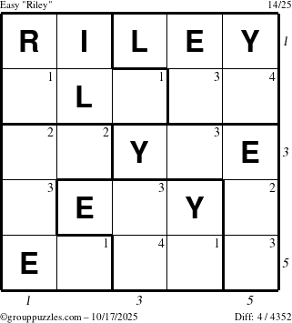 The grouppuzzles.com Easy Riley puzzle for Friday October 17, 2025 with all 4 steps marked