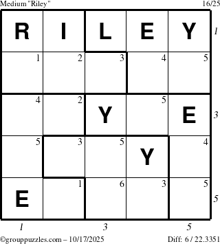 The grouppuzzles.com Medium Riley puzzle for Friday October 17, 2025 with all 6 steps marked