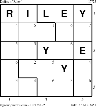 The grouppuzzles.com Difficult Riley puzzle for Friday October 17, 2025 with all 7 steps marked