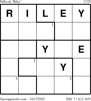 The grouppuzzles.com Difficult Riley puzzle for Friday October 17, 2025 with the first 3 steps marked