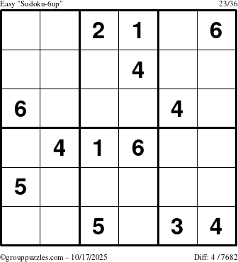 The grouppuzzles.com Easy Sudoku-6up puzzle for Friday October 17, 2025