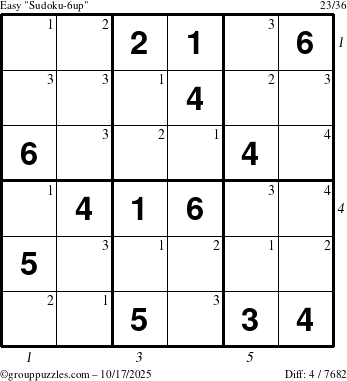 The grouppuzzles.com Easy Sudoku-6up puzzle for Friday October 17, 2025 with all 4 steps marked