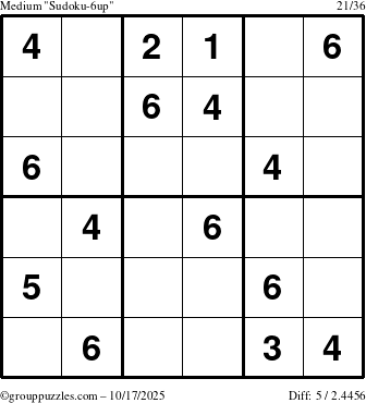 The grouppuzzles.com Medium Sudoku-6up puzzle for Friday October 17, 2025