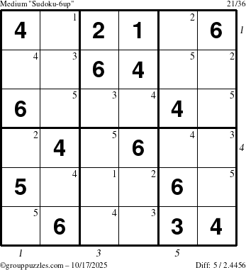 The grouppuzzles.com Medium Sudoku-6up puzzle for Friday October 17, 2025 with all 5 steps marked