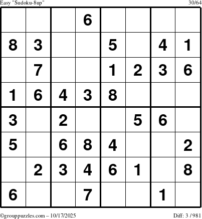 The grouppuzzles.com Easy Sudoku-8up puzzle for Friday October 17, 2025