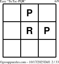The grouppuzzles.com Easy TicTac-PQR puzzle for Friday October 17, 2025