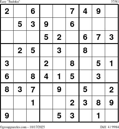 The grouppuzzles.com Easy Sudoku puzzle for Friday October 17, 2025