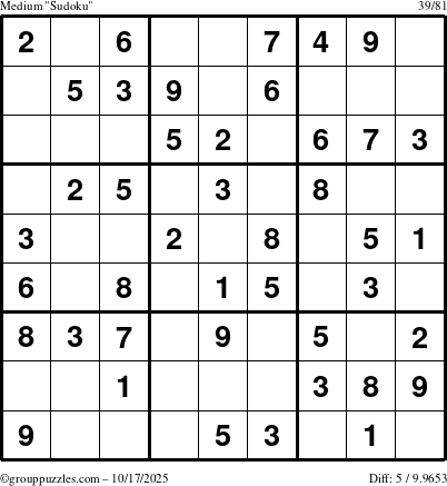 The grouppuzzles.com Medium Sudoku puzzle for Friday October 17, 2025