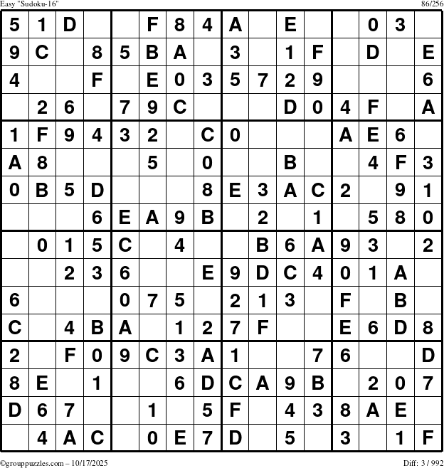 The grouppuzzles.com Easy Sudoku-16 puzzle for Friday October 17, 2025