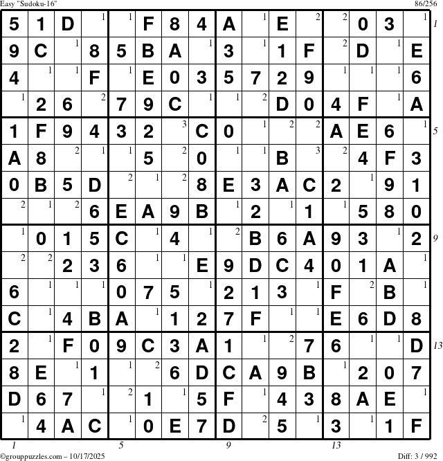The grouppuzzles.com Easy Sudoku-16 puzzle for Friday October 17, 2025 with all 3 steps marked