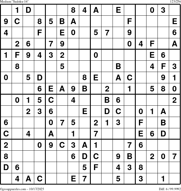 The grouppuzzles.com Medium Sudoku-16 puzzle for Friday October 17, 2025