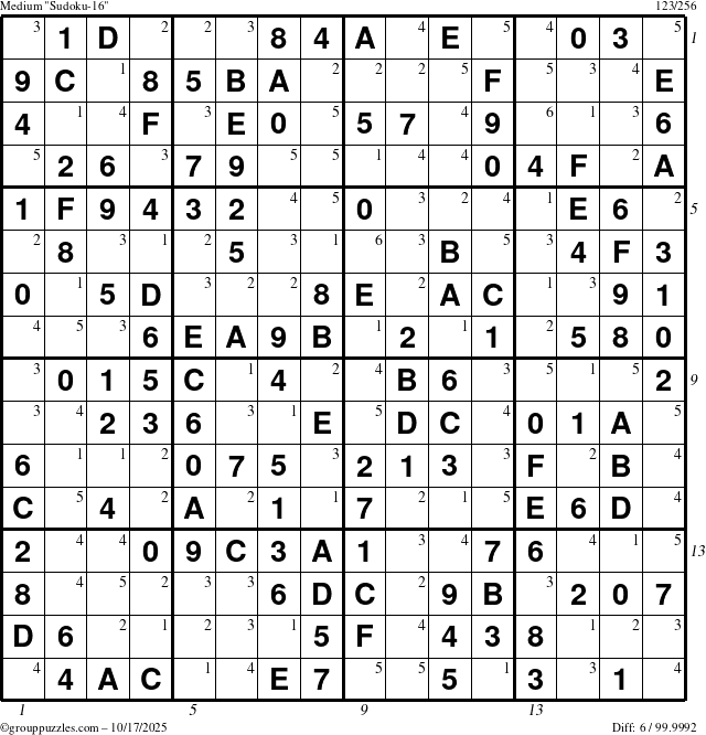 The grouppuzzles.com Medium Sudoku-16 puzzle for Friday October 17, 2025 with all 6 steps marked