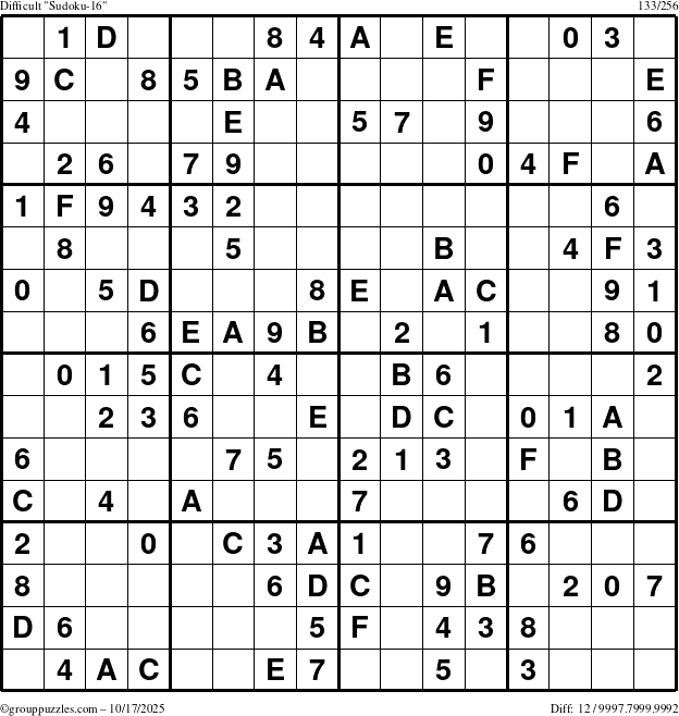 The grouppuzzles.com Difficult Sudoku-16 puzzle for Friday October 17, 2025