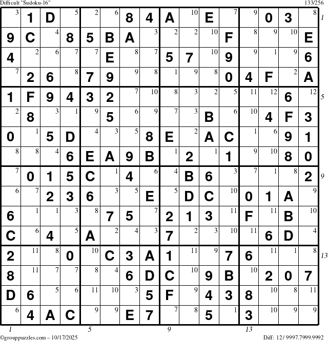 The grouppuzzles.com Difficult Sudoku-16 puzzle for Friday October 17, 2025 with all 12 steps marked