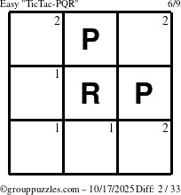 The grouppuzzles.com Easy TicTac-PQR puzzle for Friday October 17, 2025 with the first 2 steps marked