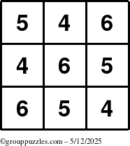 The grouppuzzles.com Answer grid for the TicTac-456 puzzle for Monday May 12, 2025