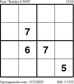 The grouppuzzles.com Easy Sudoku-4-5678 puzzle for Monday May 12, 2025