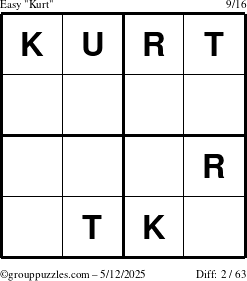 The grouppuzzles.com Easy Kurt puzzle for Monday May 12, 2025