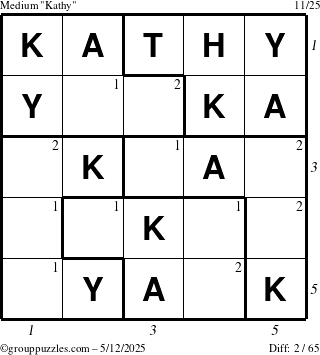The grouppuzzles.com Medium Kathy puzzle for Monday May 12, 2025 with all 2 steps marked