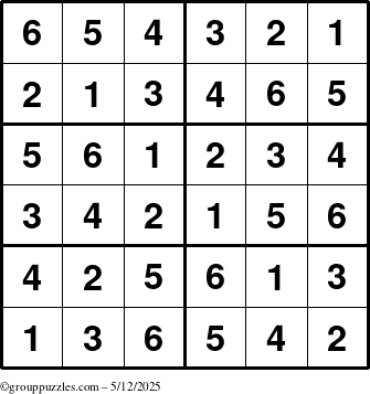 The grouppuzzles.com Answer grid for the Sudoku-Junior puzzle for Monday May 12, 2025