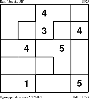 The grouppuzzles.com Easy Sudoku-5B puzzle for Monday May 12, 2025