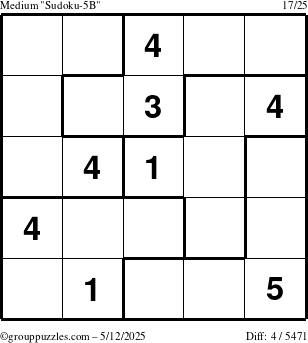The grouppuzzles.com Medium Sudoku-5B puzzle for Monday May 12, 2025