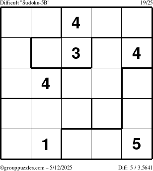 The grouppuzzles.com Difficult Sudoku-5B puzzle for Monday May 12, 2025