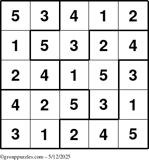 The grouppuzzles.com Answer grid for the Sudoku-5B puzzle for Monday May 12, 2025