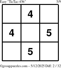 The grouppuzzles.com Easy TicTac-456 puzzle for Monday May 12, 2025