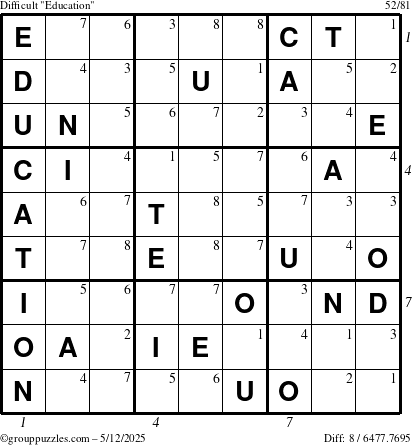 The grouppuzzles.com Difficult Education-c1 puzzle for Monday May 12, 2025 with all 8 steps marked
