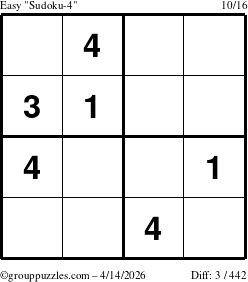 The grouppuzzles.com Easy Sudoku-4 puzzle for Tuesday April 14, 2026
